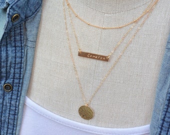 Layered Set of 3 Necklaces / GOLD Personalized Bar Layering Necklace Set GOLD / Nameplate Jewelry / Couples Necklace / Monogram Necklace Set