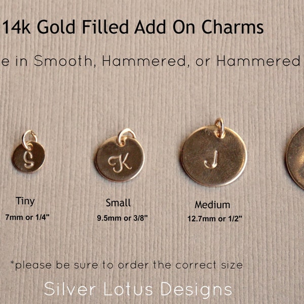 Add On Personalized Charm, Add on Charm, Initial Disc, 14k Gold Filled Round Disc Charm