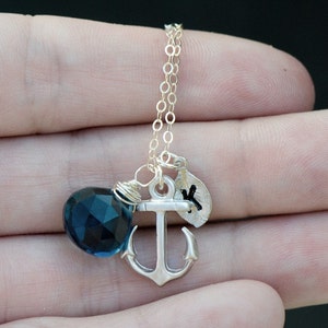 SILVER Anchor Necklace,Gemstone Personalized Anchor Necklace Monogram, Nautical Theme Gift, Wedding Jewelry, Personalized Jewelry image 3