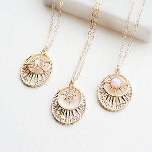 Gold Opal Star Necklace, Opal Sunburst Necklace, Celestial Jewelry, Astro Necklace, Sun Jewelry, Opal and CZ Sun Necklace, Gifts For Her