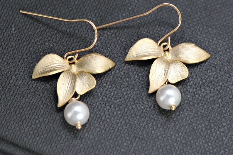 Gold Orchid Earrings14k Gold Filled Pearl Earrings Orchid Etsy