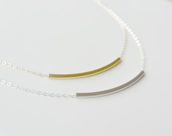 Simple Gold or Silver Necklace, Dainty Necklace, Curved Bar Necklace, Tube Necklace, Everyday necklace, Perfect Layering Necklace