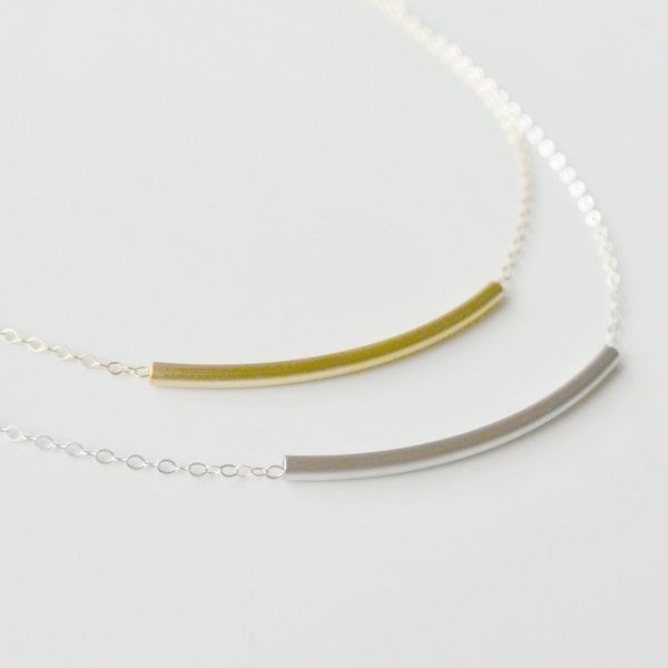 Simple Gold or Silver Necklace, Dainty Necklace, Curved Bar Necklace, Tube Necklace, Everyday necklace, Perfect Layering Necklace