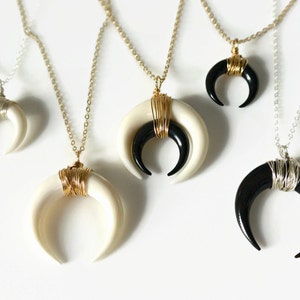 Double Horn Necklace, Moon Necklace, Black or White Bone Horn Necklace , Gold or Silver Crescent Necklace, Boho Necklace, Layering Necklace image 4