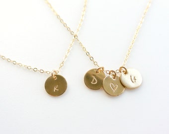 Personalized Initial Disc Necklace, 1 2 3 4 5 6 7 8 Initial Discs Necklace Personalized Jewelry, 14k GOLD Fill, Monogram Necklace