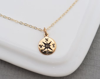 GOLD or Silver Compass necklace, Graduation Necklace, Best Friends Necklace, Travelers Necklace,  Friendship Necklace, Tiny Compass charm