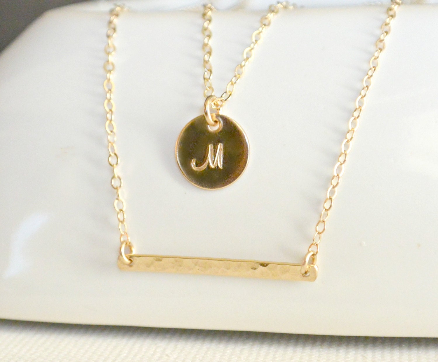 Gold Double Strand Initial Necklace/ Gold or Silver Layering Etsy