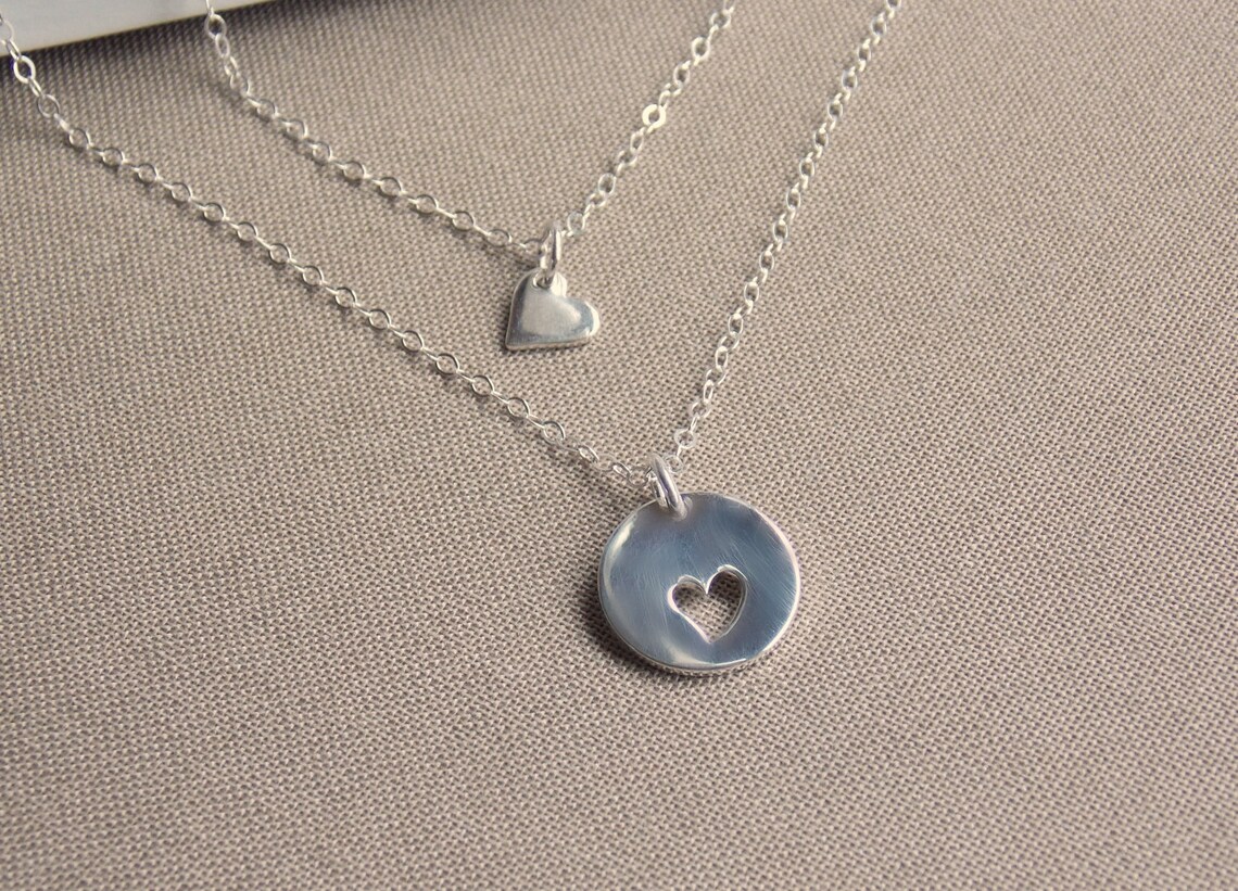 Mother Daughter Necklace Set Heart Cutout Sterling Silver - Etsy