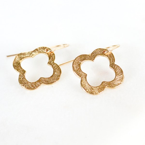 Gold Clover Earrings, Dangle Earrings, Clover Jewelry, Four Leaf Clover Earrings, Lucky Earrings, Bridesmaid Gift Idea, Gifts For Her