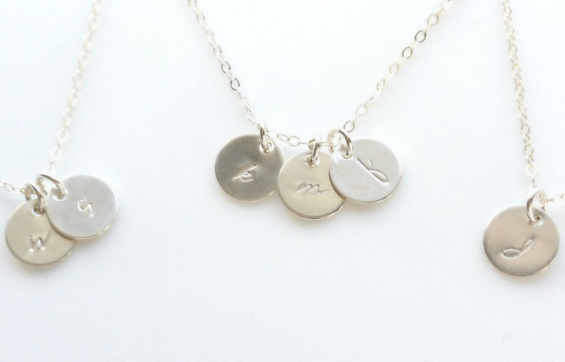 Initial Disc Necklace Silver Disc Necklace, New Mom, Sterling Silver Disc, Personalized Gift For Her, Custom Engraved Personalized Jewelry image 1