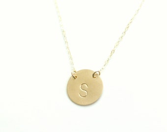 Large Initial Necklace, Gold Disc Necklace, Personalized Jewelry, Large Initial Charm Jewelry, 14k Gold Filled Celebrity Inspired Jewelry
