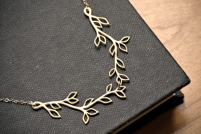 Silver or Gold Olive Branch Necklace, V shaped Necklace, Simple Everyday Jewelry, Bridesmaid Jewelry, Branch Jewelry, Family Necklace image 1