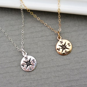 Compass Necklace, Graduation Necklace, Travelers Necklace, Friendship Necklace, Best friend Gift, Compass Charm, Gold or Silver Jewelry
