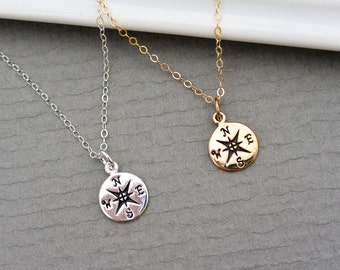 Silver or Gold Compass necklace, Travelers Necklace, Graduation Necklace, Friendship Necklace, Best friend gift, Tiny Compass charm