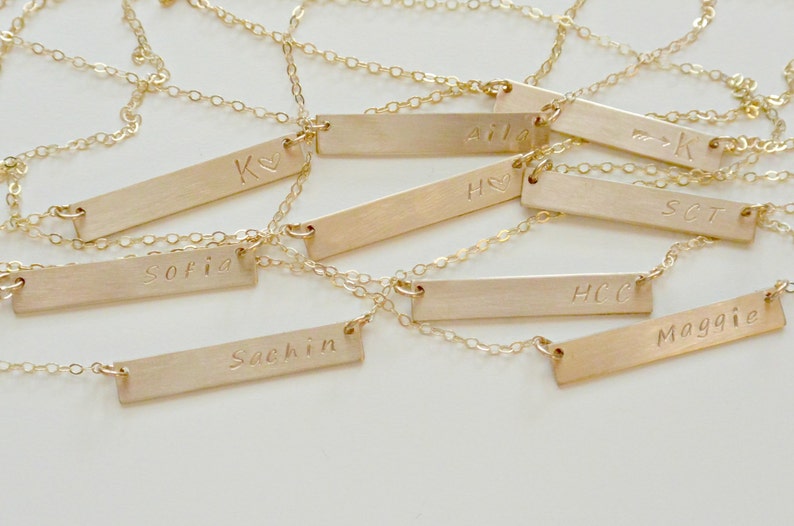 Custom Name Necklace Dainty Gold Bar Necklace Gold Bar Etsy