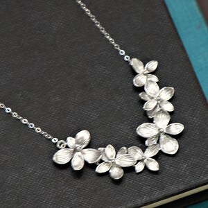 Flower Necklace Silver, Bridal Jewelry, Maid of Honor, Best Friend Gift, Bridesmaid Gift, Mother Gift,Bridal Necklace image 3