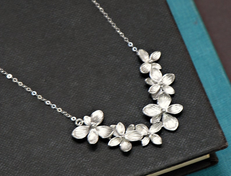 Flower Necklace Silver, Bridal Jewelry, Maid of Honor, Best Friend Gift, Bridesmaid Gift, Mother Gift,Bridal Necklace image 3