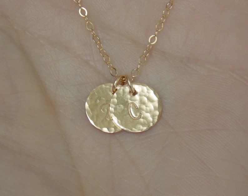 Hammered Gold Initial Disc Necklace Custom 1 2 3 4 5 6 7 8 9 - Etsy