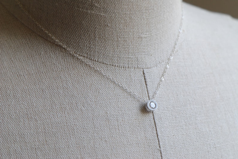 Tiny Circle Necklace Cubic Zirconia in Sterling Silver Bezel Necklace Simple Elegant Gift, Bridesmaids Jewelry image 5