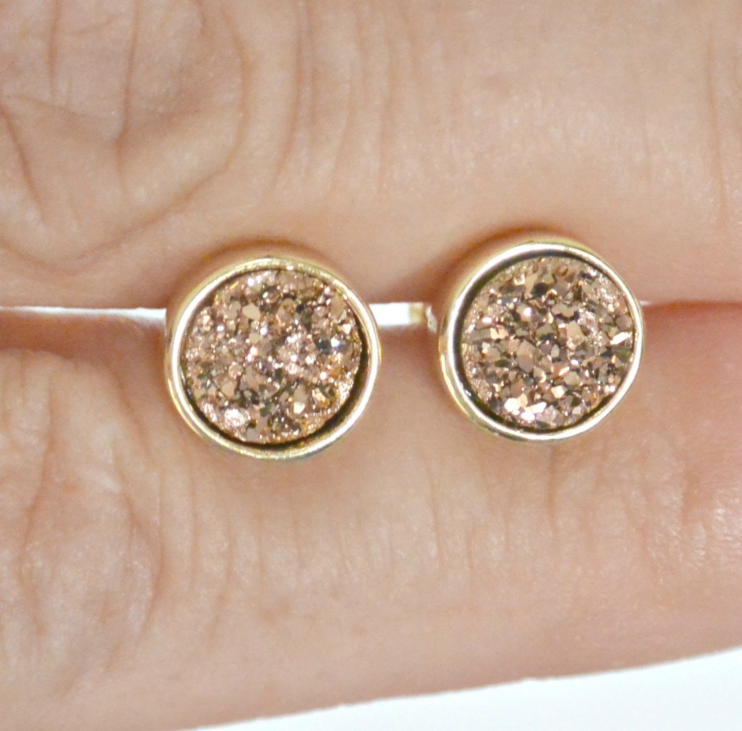 Druzy Stud Earrings Round Gold Stud Earrings Rose Gold | Etsy