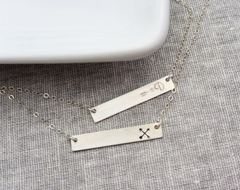 Sterling Silver Bar Necklace, Initial Personalized Jewelry, Name plate Necklace, Celebrity Inspired Jewelry, Christmas Gift for Her