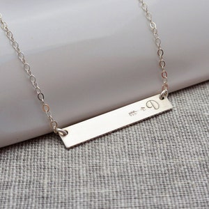 Bar Necklace, Nameplate Bar, Silver or Gold Name Necklace, Initial Bar, Mothers Day, Horizontal bar Pendant, Monogrammed bar, Gift for Her image 3