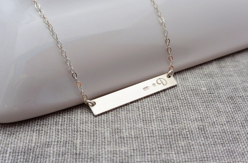 Bar Necklace, Nameplate Bar, Silver or Gold Name Necklace, Initial Bar, Mothers Day, Horizontal bar Pendant, Monogrammed bar, Gift for Her image 3