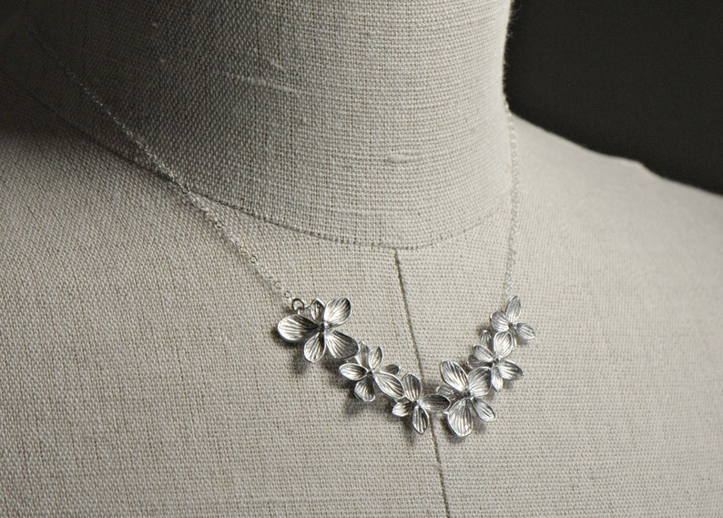 Flower Necklace Silver, Bridal Jewelry, Maid of Honor, Best Friend Gift, Bridesmaid Gift, Mother Gift,Bridal Necklace image 4