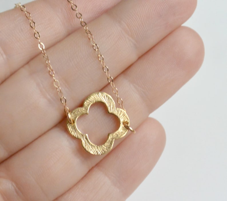 Gold Clover Necklace, Layering Necklace, Bridesmaid Gifts, Clover Jewelry, Four Leaf Clover Necklace, Lucky Necklace, Simple Necklace image 3