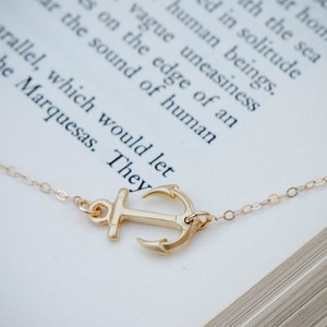 Sideways Anchor Necklace, GOLD Anchor Jewelry, Navy Necklace, Nautical Jewelry, Dainty Necklace