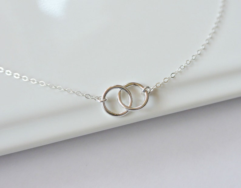 Tiny Silver Links Necklace Two Small Interlocking Sterling Silver Circle Rings Infinity Necklace Circle Necklace Solid Sterling Silver image 2