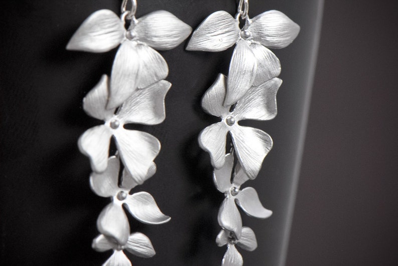 Orchid Earrings SILVER, Orchid Silver Long Earrings, Bridal Earrings, Wedding Bridaly Jewelry, Bridesmaid Jewelry, Dangle Earring image 4