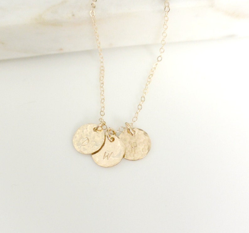 Hammered Gold Initial Disc Necklace, Custom 1 2 3 4 5 6 7 8 9 Initials Necklace, Couples Initial Jewelry, BFF Gift, Mothers Jewelry, Family image 2