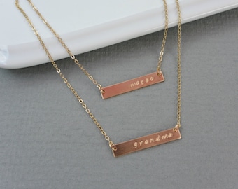 Two Personalized GOLD Bar Necklaces,  Name Necklace Set of Two, Layering Necklace Set, Bar initial Necklace, Monogram Nameplate Jewelry