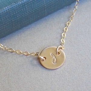 Personalized Disc Necklace, Tiny Initial Disc 14k GOLD Filled Necklace,  Mother Sister Children Best Friends Necklace, Monogrammed Necklace
