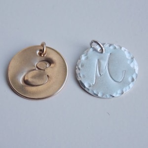 Add On Personalized Charm, Add on Charm, Initial Disc, Solid Sterling Silver Round Disc Charm, Heart Initial Charm image 2