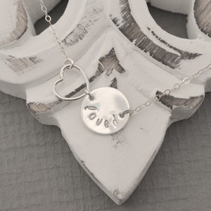 Personalized Heart Loved Necklace, Sterling Silver, Mothers Necklace, Heart Jewelry, Personalized Name Disc, Couples Necklace, Gift Necklace