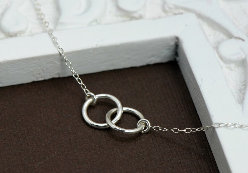 Tiny Silver Links Necklace Two Small Interlocking Sterling Silver Circle Rings Infinity Necklace Circle Necklace Solid Sterling Silver image 4