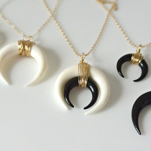 Double Horn Necklace, Moon Necklace, Black or White Bone Horn Necklace , Gold or Silver Crescent Necklace, Boho Necklace, Layering Necklace image 6