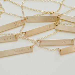 Wedding Date Necklace, Hand Stamped Gold Bar Necklace, Name NecklaceRoman Numeral Necklace, Initial Bar Pendant, Horizontal Bar Monogram image 3