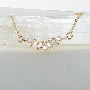Marquise Diamond Necklace, Flower Petal Necklace, Gold Mom Necklace, Bridal Jewelry, Bridesmaid Gift, Simple CZ Necklace, Gifts for Her