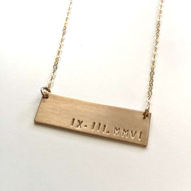 Wide Personalized Bar Necklace, Silver or Gold Bar Name Necklace, Date Bar Necklace, Monogrammed Name Necklace, Mothers Family Necklace image 3