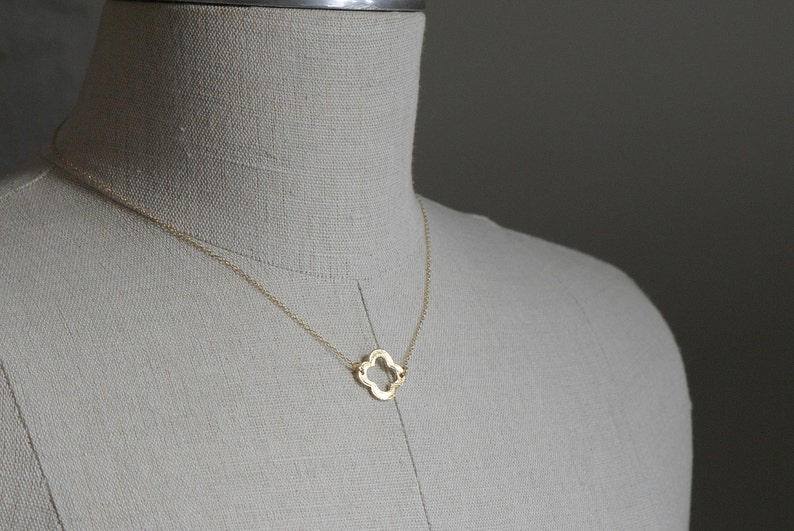 Gold Clover Necklace, Layering Necklace, Bridesmaid Gifts, Clover Jewelry, Four Leaf Clover Necklace, Lucky Necklace, Simple Necklace image 7