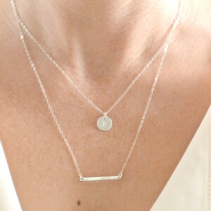 Silver Double Strand Initial Necklace/ Personalized Necklace/ Gold or Silver Layering Necklace/ Hammered Bar/ Gift For Her/ Christmas Gift