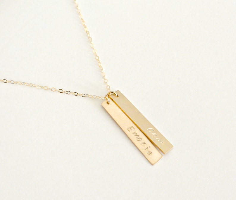 Personalized Vertical Bar Necklace Gold Bar Necklace Name Etsy