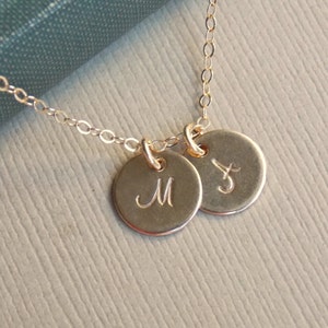 Initial Disc Necklace, Tiny Personalized Jewelry, 1 2 3 4 5 6 7 8 Initial Discs Necklace, 14k Gold FIll, Monogram Necklace, Best Friends