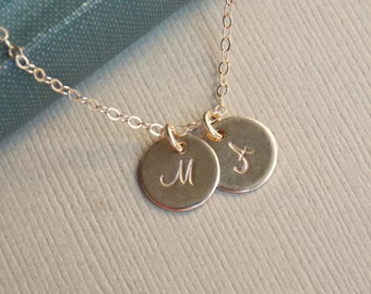 Initial Disc Necklace, Tiny Personalized Jewelry, 1 2 3 4 5 6 7 8 Initial Discs Necklace, 14k Gold FIll, Monogram Necklace, Best Friends