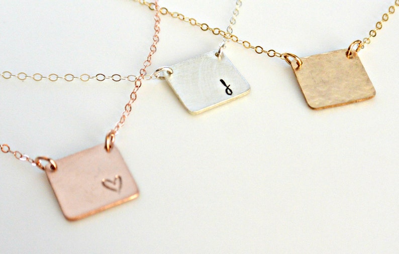 Square Initial Necklace Teen BFF Necklace Gold Silver Rose Gold Square Plate Necklace Personalized Couples Jewelry Monogram Necklace