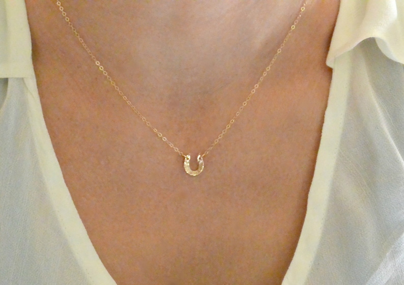 TINY Horseshoe Necklace/ Silver 14k Gold Rose Gold Lucky Horseshoe Equestrian Jewelry/ Layering Necklace/ Dainty Everyday Minimal Jewelry image 3