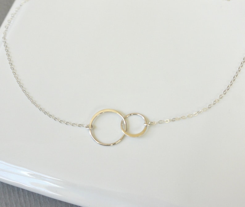 2 Sisters Necklace, Mother Daughter Necklace, Big Sister, Lil Sister Gift, Interlocking Circle Necklace Sterling Silver, Anniversary Present image 3